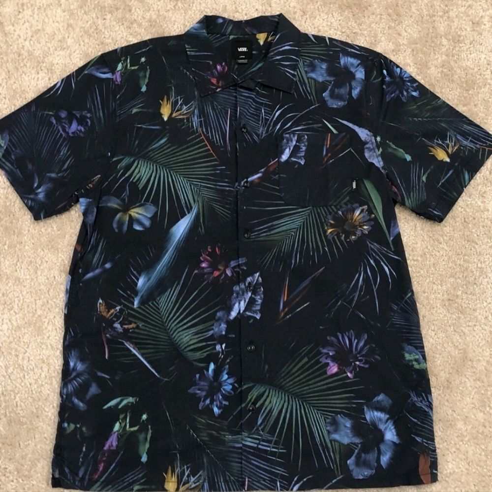 EUC Vans Men's Navy Camo Tropical Flower Button Down - XXL
